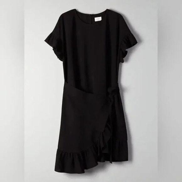 Aritzia Wilfred Ninette  Ruffle Drape Dress Black Size Medium - Picture 3 of 10